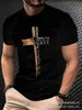 Camiseta Masculina Estilo Europeu e Americano com Blocos de Cor e Listras, Manga Curta, Estampa de Montanha, Gola Redonda, Casual de Meia Manga, Atacado de Roupas Masculinas Transfronteiriças