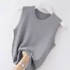 Camisola blanca para mujer, ropa interior de verano, camiseta básica sin mangas de punto de seda helada, top corto ajustado slim-fit para llevar por fuera