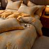 Manta Retro Acolchada Tipo 60 Piezas Otoño e Invierno Engrosada Cubierta de Cama Doble Capa Hilo Juego de Cuatro Piezas Algodón Puro Gasa Hilo Teñido Jacquard Ropa de Cama 4