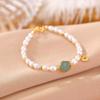 Pulsera elegante de plata de ley S925 con diseño de flor de perla de jade bañada en oro y diseño de ciervo, estilo chino.