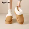 Botas de Neve Augu Shiden Cano Baixo para Mulheres 2026 Novo Outono e Inverno Sola Grossa Slip-On Forradas com Lã Acolchoadas Peludas Sapatos de Algodão