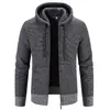 Chaqueta cárdigan de punto con capucha para hombre de otoño e invierno, chaqueta suéter gruesa acolchada con cremallera, abrigo de lana casual holgado