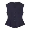 Nuevo conjunto de otoño para mujer: chaleco sin mangas de cuello en V abotonado entallado a la cintura con pantalones largos casuales estilo globo para comercio exterior transfronterizo