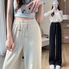Pantalones de pierna ancha transfronterizos para mujer, pantalones rectos delgados de verano, cintura alta adelgazantes, colgantes holgados con cadena, pantalones casuales