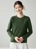 Suéter de cashmere macio, liso, de luxo leve para mulheres, com bainha enrolada, gola redonda, corte justo, mangas compridas e camada interna de tricô, perfeito para o inverno
