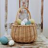 Cesta de Piquenique de Rattan e Vime, Cesta de Flores Portátil com Forro, Cesta de Presente, Cesta de Frutas de Ovo, Cesta Trançada, Cesta Portátil para Colheita