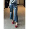 Calça Jeans Reta Rasgada e Desfiada para Mulheres, Estilo Fino de Verão, Novo Modelo 2026, Tamanho Grande, Valoriza Curvas, Calça Pantalona Petite