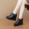 Mocasines de Cuero Genuino con Suela Gruesa y Altura Interior 2025 Nuevos Zapatos de Mujer de Punta Cremallera Lateral Plataforma Pequeña Zapatos de Cuña