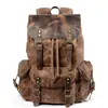 Mochila Retro de Lona Encerada Estilo Europeo y Americano para Estudiantes, Mochila de Algodón Puro con Cordón de Tendencia para Hombres, Gran Capacidad
