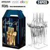 Conjunto de Talheres de Aço Inoxidável Amazon 1010 Ponto de Contas para 6 Pessoas, 24 Peças, Talheres Ocidentais, Caixa de Presente, Faca de Churrasco, Garfo, Colher