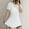Ropa de Yoga de Alta Gama para Mujer, Estilo Nuevo, que Cubre la Cadera, Tops Deportivos Adelgazantes, Camisetas de Manga Corta de Longitud Media de Secado Rápido, Ropa de Fitness