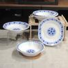 Plato con forma de imitación de porcelana de melamina azul y blanco clásico tazón de arroz cuchara taza plato redondo de compartimento para vajilla comercial de melamina
