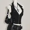 Top de Tirantes Sexy Veraniego Gótico Oscuro Escote en V Estampado de Pedrería Estilo Callejero Y2K Ajustado Sin Mangas Espalda Descubierta Chica Atrevida
