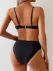 Traje de baño de dos piezas bikini push-up con aros y rayas de arcoíris