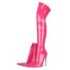 Botas de Moda Transfronteiriças Bico Fino Zíper Traseiro Salto Agulha Botas de Perna Fina Exportação Botas Femininas Europeias e Americanas Acima do Joelho Couro Brilhante Botas 42
