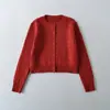 Suéter Cardigan de Punto Suelto de Manga Larga con Trenzado Corto de Color Sólido para Mujer, Estilo Europeo y Americano, Nuevo para Otoño e Invierno