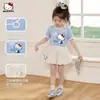 Conjunto de Verão para Meninas 2026 Novo Estilo para Crianças Maiores, Conjunto Doce de Duas Peças com Calça Saia Floral de Manga Curta Color Block