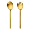430 Cuadrado de Lijado Mango Cuchara y Tenedor para Ensalada Hogar Coreano Cola Inclinada Cuchara y Tenedor para Servir Restaurante Bañado en Oro Cuchara Pública Cuchara de Servicio