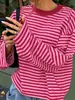 2026 Nueva Camiseta de Manga Larga Rayada para Mujer de Amazon, Holgada, Cuello Redondo, Bloque de Color, Capa Base, Primavera Otoño, Top Casual