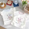 Camiseta de Manga Corta Linda de Dibujos Animados para Niñas Nuevo Estilo de Verano Moda Chaleco de Manga Corta con Estampado de Conejo