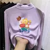 Camiseta térmica de forro polar para niña con cuello alto medio, ropa infantil de dibujos animados para primavera/otoño/invierno, top interior cálido para niños, moderno