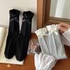 Meias Cinzas Jk para Mulheres, Meias de Renda com Costura Dupla na Altura da Panturrilha, Meias Longas para Meninas Pretas, Meias de Algodão, Estilo Miu
