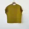 Venta Directa de Fábrica Miyake Top Diseño Femenino Sentido de Diseño Nicho Gama Alta Verano Color Sólido Simple Versátil Suéter Camiseta de Manga Corta