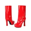 Botas de Moda Impermeables con Plataforma de Comercio Exterior para Mujer 34-48 Otoño Invierno Botas de Cuero de Media Caña Charol Tacón Ultra Alto Transfronterizas Tallas Grandes Botas para Mujer