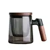 Infusor de chá de vidro com alça lateral, xícara de três peças, alto borossilicato, separação de chá e água, xícara de chá com tampa, xícara para chá de flores, conjunto de chá