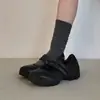 Sapatilhas Plataforma Aumentadoras de Altura para Mulheres 2025 Novas Velcro Esportivas Casuais Retro Ballet Sapatos Pretos Mary Janes Pequenos de Couro