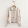 5879 Cardigan Suéter Gola Boneca Botão Coração Doce Estilo Japonês Jaqueta de Tricô Feminina Atacado