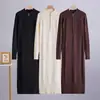 Vestido de punto acanalado midi con cremallera a mitad de camino y cuello semi-alto de temperamento transfronterizo, ajuste ceñido, manga larga, para otoño e invierno, vestido suéter que abraza la cadera