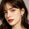 Pendientes circulares de doble fila con circonitas completas, exquisitos y versátiles, fabricados en aleación de cobre con baño de oro real, disponibles en múltiples colores, ofreciendo un toque de alta gama estilo francés