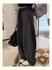 Pantalones de pierna ancha rectos con forro polar a rayas estilo europeo para mujer 2025 Otoño e Invierno Nuevos de cintura alta holgados adelgazantes de longitud hasta el suelo Modernos
