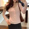Fotos reales: Camiseta protectora del sol ligera de manga larga con cuello en U y ribete de encaje para mujer, nueva colección de otoño, top elegante 25186