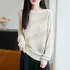 Nuevo Suéter de Punto Tencel Lino Hombros Descubiertos Manga Larga para Mujer Calado Bloque de Color Camiseta Base Top Otoño/Invierno 2026