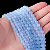 Cuentas redondas de aguamarina, cuentas sueltas de calcedonia azul semiacabadas, componentes para pulseras y collares de bricolaje, cuentas espaciadoras de cristal azul, venta al por mayor