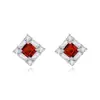 Pendientes de botón de plata S925 Hui Kai Jewelry para mujer, Pendientes de piedra de cristal natural cuadrados, Joyería de lujo ligero en stock