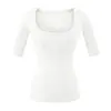 Camiseta Básica Estilo Europeu e Americano Gola Quadrada Manga Curta 2026 Verão Nova Elegante Versátil Afinando Camada Base Top