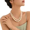 Gargantilla de perlas grandes, estilo retro, exagerada, con cadena de clavícula y temperamento multicapa, estilo transfronterizo europeo y americano para mujer