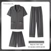 Pijama masculino de algodão de verão fino de manga curta terno de três peças plus size casual primavera e verão masculino ao ar livre para casa