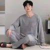 Pijama de algodón puro de manga larga y pantalón largo al por mayor, suéter de otoño, conjunto de dos piezas de ropa de casa de algodón para hombre moderno, transmisión en vivo, transfronterizo