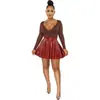 Dn8653 Ropa Europea y Americana Amazon Transfronteriza Sexy Color Sólido Cuero de PU Oscilante Falda de Mujer Minifalda