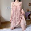 Camisola de verão feminina estilo princesa sexy, pijama feminino de renda fina e doce, sem mangas, plus size