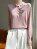 Suéter de Lã Penteada Feminino Solto Redutor de Idade Seda de Amora Manga Longa Fino Gola Polo Interna Estilo Ocidental Camisa Base