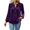 2026 Camisa de Manga Larga con Cuello en V de Color Sólido de Terciopelo Plisado para Mujer, Moda Primavera y Otoño, Transfronteriza Amazon