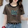 Camiseta de Manga Corta en Rebaja para Mujer, Nuevo Modelo Verano 2026, Rayas Blancas y Negras, Favorecedora y Adelgazante, Top de Moda Talla Grande para Mujeres con Curvas