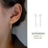 Chen 17 S999 Aretes de Plata para Pie 2.5cm Línea de Oreja Larga y Corta Agujeros de Oreja para Mujer Brillo Cara Delgada Elegantes Aretes Simples