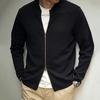 Suéter con cremallera para hombre, cárdigan de otoño e invierno, tejido de punto, estilo coreano, chaqueta ajustada con cuello de béisbol, color liso exterior
