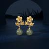 Aretes antiguos de oro de plata esterlina s925 aretes de jade Hetian aretes de margarita flor de moda aretes estilo ins aretes elegantes